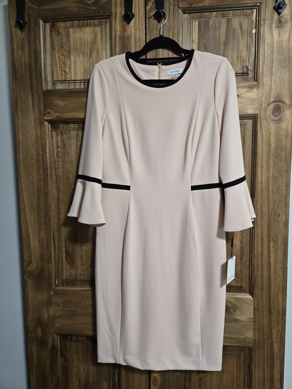 Calvin Klein Blush Midi Dress with Black Accents